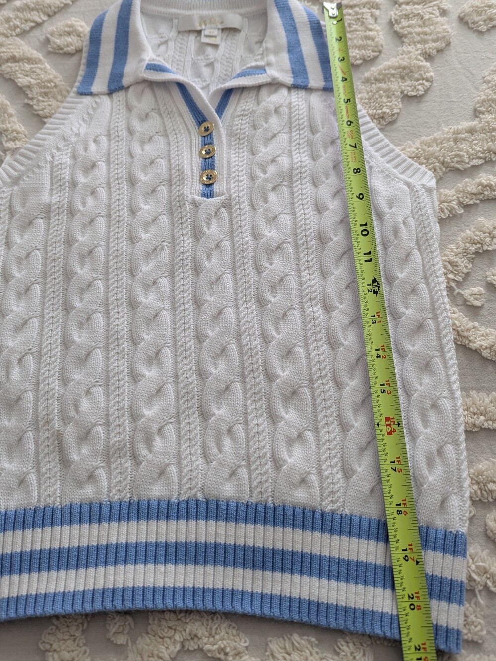 Lilly Pulitzer Suzette Sweater Tank Sleeveless Golf Polo Cableknit White Blue XS - Picture 7 of 10